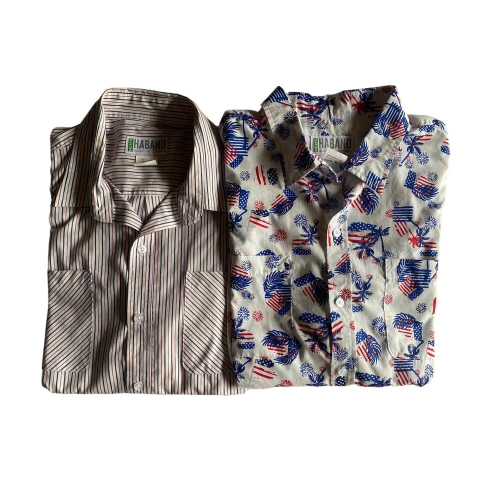 Haband Patriotic Stars and Stripes Buttondown Shirt Lot (2 shirts) Size Large